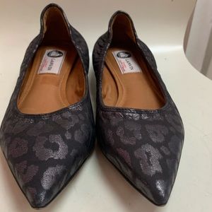 Lanvin Black & Silver Leopard Pointy Flats